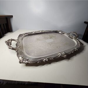 Eton vintage silver plated footed serving tray large handles